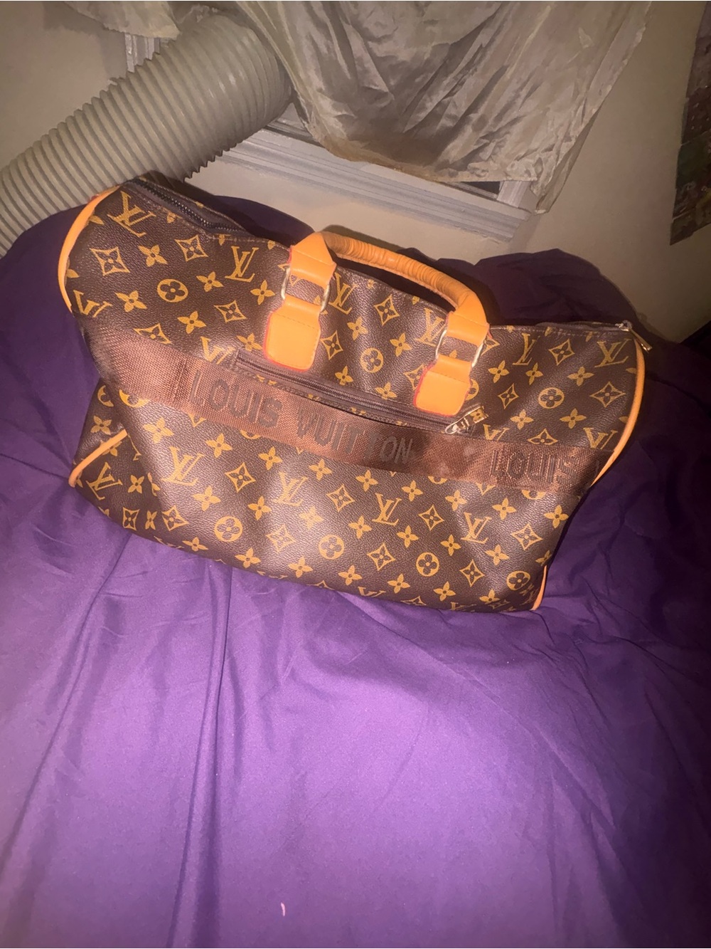 Louis Vuitton Monogram Canvas Brown with Orange Trim Duffel Travel Bag